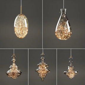Modern Gray Glass Starry Sky Pendant Light Fixture for Dining Room/Bar/Kitchen Island - Set: A+B+C+D+E/8kgTri-Color Light (Warm/White/Neutral)Blushlighting