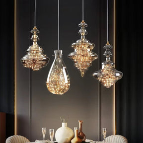 Modern Gray Glass Starry Sky Pendant Light Fixture for Dining Room/Bar/Kitchen Island - Set: A+B+C+D+E/8kgTri-Color Light (Warm/White/Neutral)Blushlighting