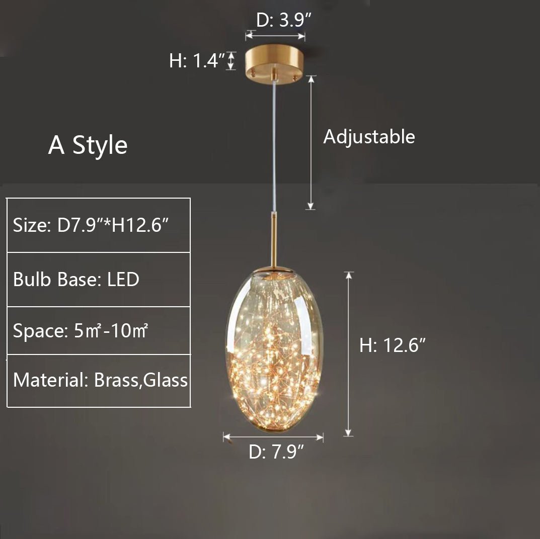 Modern Gray Glass Starry Sky Pendant Light Fixture for Dining Room/Bar/Kitchen Island - A: D7.9"*H12.6"/1.5kgTri-Color Light (Warm/White/Neutral)Blushlighting