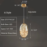 Modern Gray Glass Starry Sky Pendant Light Fixture for Dining Room/Bar/Kitchen Island - A: D7.9"*H12.6"/1.5kgTri-Color Light (Warm/White/Neutral)Blushlighting