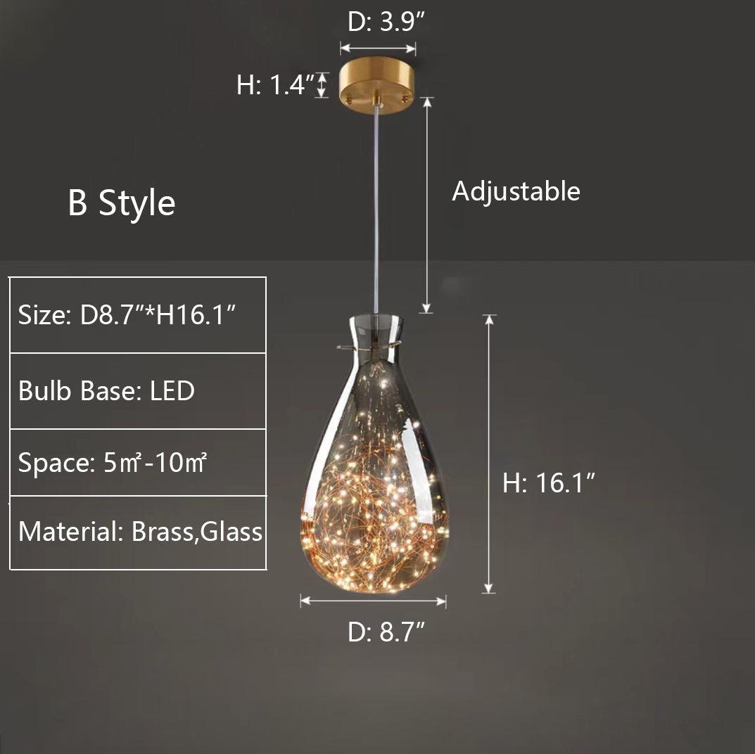 Modern Gray Glass Starry Sky Pendant Light Fixture for Dining Room/Bar/Kitchen Island - B: D10.2"*H16.1"Tri-Color Light (Warm/White/Neutral)Blushlighting