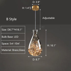 Modern Gray Glass Starry Sky Pendant Light Fixture for Dining Room/Bar/Kitchen Island - B: D10.2"*H16.1"Tri-Color Light (Warm/White/Neutral)Blushlighting