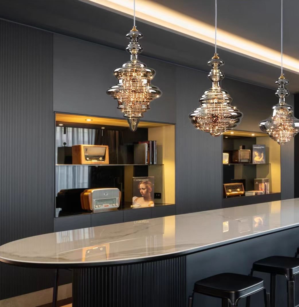 Modern Gray Glass Starry Sky Pendant Light Fixture for Dining Room/Bar/Kitchen Island - Set: C+D+E/5.5kgTri-Color Light (Warm/White/Neutral)Blushlighting