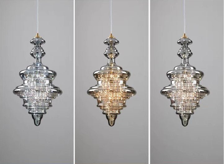 Modern Gray Glass Starry Sky Pendant Light Fixture for Dining Room/Bar/Kitchen Island - E: D10.2"*H15.7"Tri-Color Light (Warm/White/Neutral)Blushlighting
