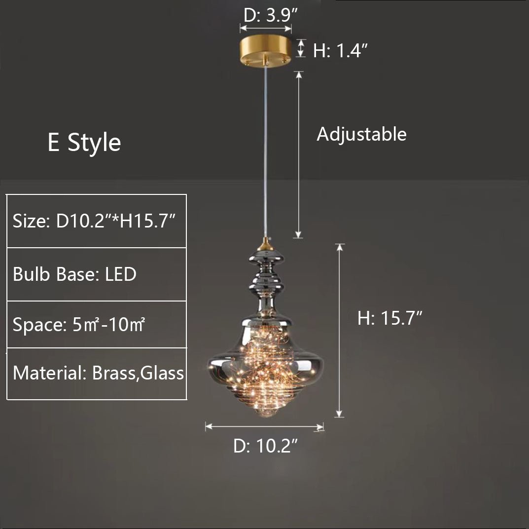 Modern Gray Glass Starry Sky Pendant Light Fixture for Dining Room/Bar/Kitchen Island - E: D10.2"*H15.7"Tri-Color Light (Warm/White/Neutral)Blushlighting