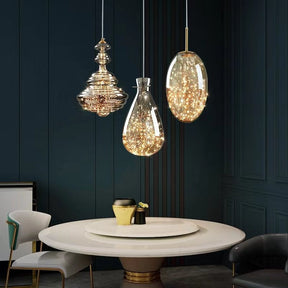 Modern Gray Glass Starry Sky Pendant Light Fixture for Dining Room/Bar/Kitchen Island - Set: A+B+C+D+E/8kgTri-Color Light (Warm/White/Neutral)Blushlighting