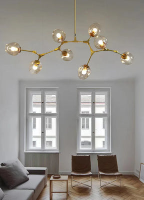 Modern Industrial Branch Chandelier with Multiple Glass Pendants Extra Large for Living or Dining Room
