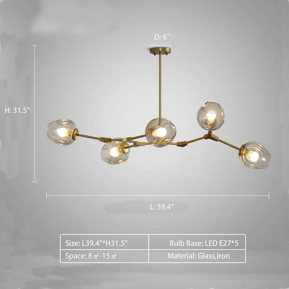 Modern Industrial Branch Chandelier with Multiple Glass Pendants Extra Large for Living or Dining Room