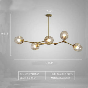 Modern Industrial Branch Chandelier with Multiple Glass Pendants Extra Large for Living or Dining Room
