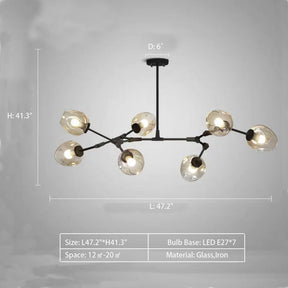Modern Industrial Branch Chandelier with Multiple Glass Pendants Extra Large for Living or Dining Room