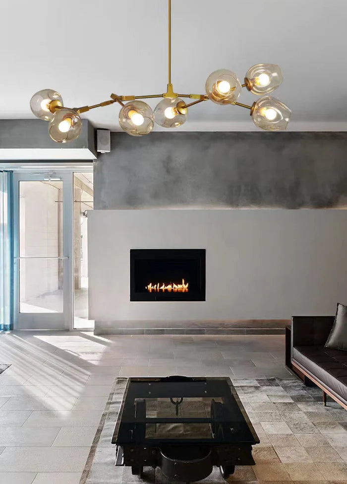 Modern Industrial Branch Chandelier with Multiple Glass Pendants Extra Large for Living or Dining Room