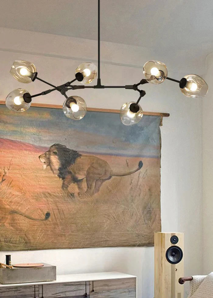 Modern Industrial Branch Chandelier with Multiple Glass Pendants Extra Large for Living or Dining Room