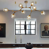 Modern Industrial Branch Chandelier with Multiple Glass Pendants Extra Large for Living or Dining Room