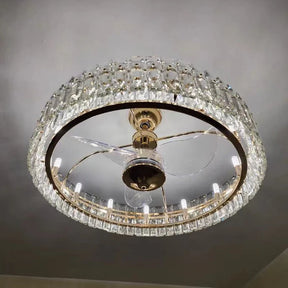 Modern Invisible Blade Fan Light Crystal Chandelier for Living/Dining Room/Bedroom
