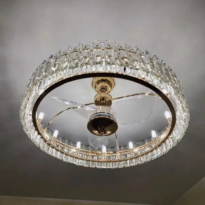 Modern Invisible Blade Fan Light Crystal Chandelier for Living/Dining Room/Bedroom