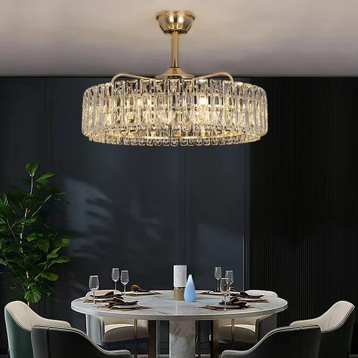 Modern Invisible Blade Fan Light Crystal Chandelier for Living/Dining Room/Bedroom