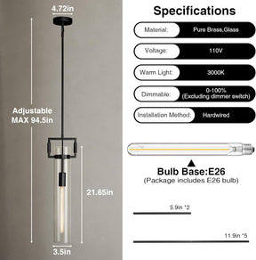 Modern Large Black Pendant Light Fixture Set of 2-21.6 Inch Adjustable Hanging Chandelier with Glass Shade & Brass Finish, Farmhouse Island Lighting for Kitchen, Dining Room, Bathroom