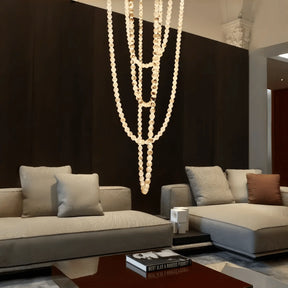 Modern LED Natural Alabaster Globes Beads Hanging Chandelier Indoor Lighting Fixture - 167 globes - L100+L200+L400+L500CM/L40"+L80"+L157"+L197"Neutral Light (4000K)Brass + WhiteMerlinlamps