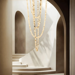 Modern LED Natural Alabaster Globes Beads Hanging Chandelier Indoor Lighting Fixture - 167 globes - L100+L200+L400+L500CM/L40"+L80"+L157"+L197"Neutral Light (4000K)Brass + WhiteMerlinlamps