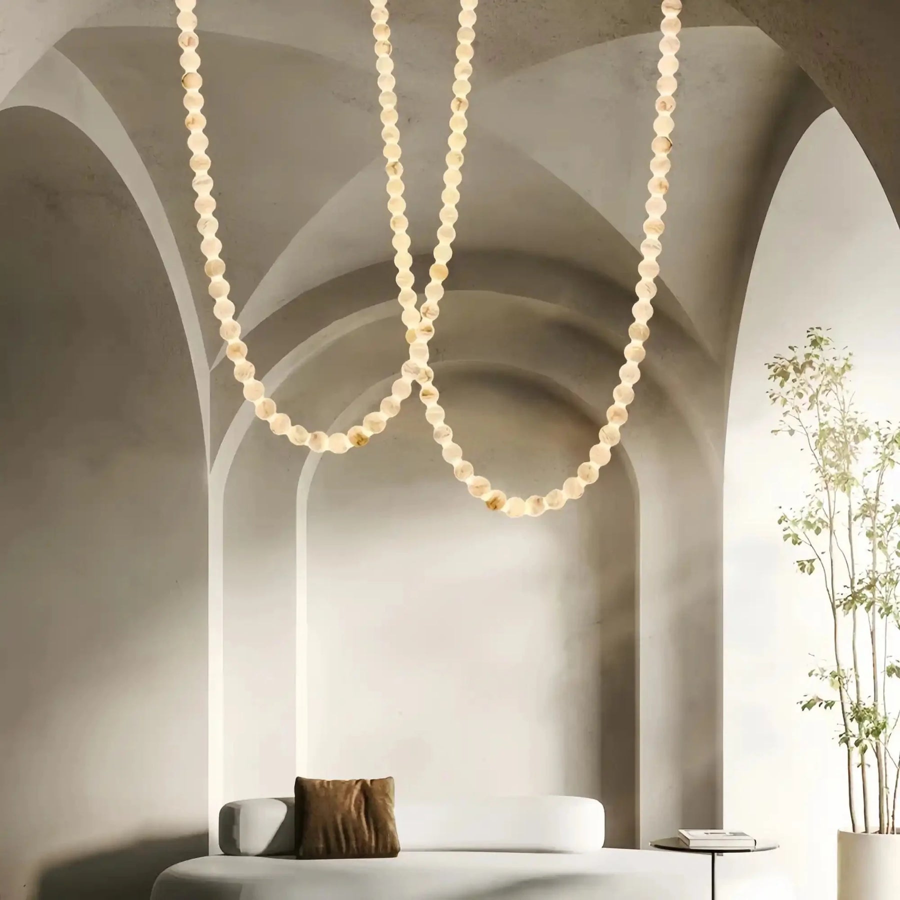 Modern LED Natural Alabaster Globes Beads Hanging Chandelier Indoor Lighting Fixture - 112 globes - L300+L500CM/L118"+L197"Neutral Light (4000K)Black + WhiteMerlinlamps