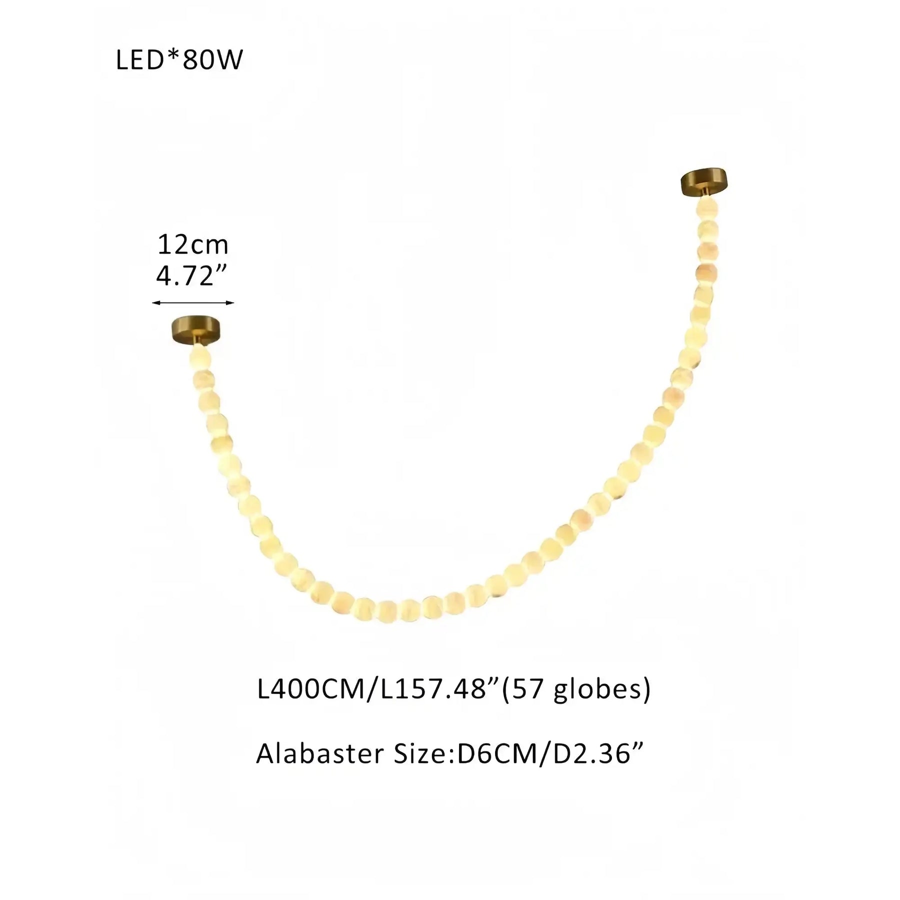 Modern LED Natural Alabaster Globes Beads Hanging Chandelier Indoor Lighting Fixture - 57 globes - L400CM/L157"Warm Light (3000K)Brass + WhiteMerlinlamps
