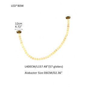 Modern LED Natural Alabaster Globes Beads Hanging Chandelier Indoor Lighting Fixture - 57 globes - L400CM/L157"Warm Light (3000K)Brass + WhiteMerlinlamps