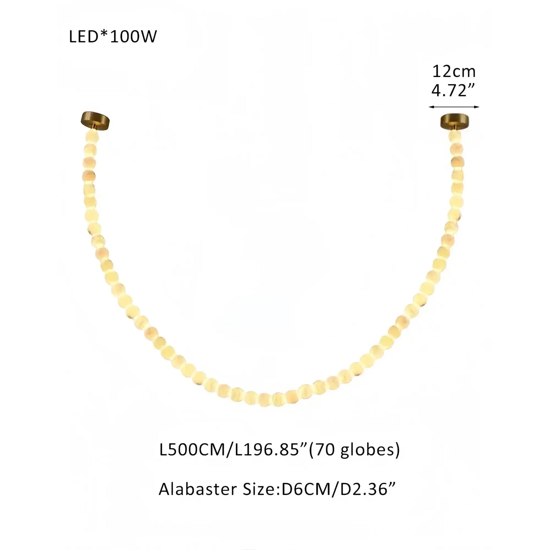 Modern LED Natural Alabaster Globes Beads Hanging Chandelier Indoor Lighting Fixture - 70 globes - L500CM/L197"Warm Light (3000K)Brass + WhiteMerlinlamps
