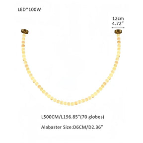 Modern LED Natural Alabaster Globes Beads Hanging Chandelier Indoor Lighting Fixture - 70 globes - L500CM/L197"Warm Light (3000K)Brass + WhiteMerlinlamps