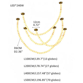 Modern LED Natural Alabaster Globes Beads Hanging Chandelier Indoor Lighting Fixture - 167 globes - L100+L200+L400+L500CM/L40"+L80"+L157"+L197"Warm Light (3000K)Brass + WhiteMerlinlamps