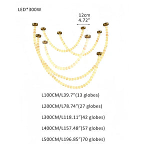 Modern LED Natural Alabaster Globes Beads Hanging Chandelier Indoor Lighting Fixture - 209 globes - L100+L200+L300+L400+L500CM/L40"+L80"+L118"+L157"+L197"Warm Light (3000K)Brass + WhiteMerlinlamps