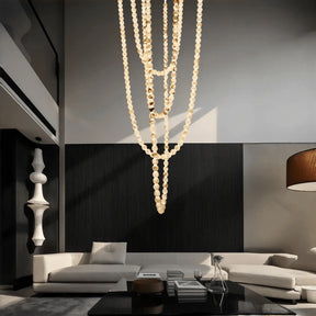 Modern LED Natural Alabaster Globes Beads Hanging Chandelier Indoor Lighting Fixture - 209 globes - L100+L200+L300+L400+L500CM/L40"+L80"+L118"+L157"+L197"Neutral Light (4000K)Brass + WhiteMerlinlamps