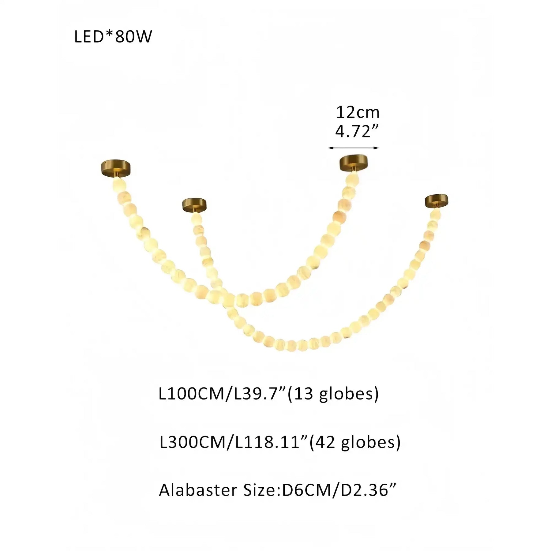 Modern LED Natural Alabaster Globes Beads Hanging Chandelier Indoor Lighting Fixture - 55 globes - L100+L300CM/L40"+L118"Warm Light (3000K)Brass + WhiteMerlinlamps