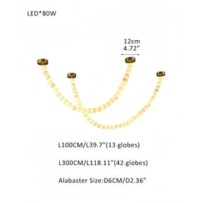 Modern LED Natural Alabaster Globes Beads Hanging Chandelier Indoor Lighting Fixture - 55 globes - L100+L300CM/L40"+L118"Warm Light (3000K)Brass + WhiteMerlinlamps