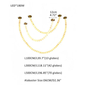 Modern LED Natural Alabaster Globes Beads Hanging Chandelier Indoor Lighting Fixture - 125 globes - L100+L300+L500CM/L40"+L118"+L197"Warm Light (3000K)Brass + WhiteMerlinlamps