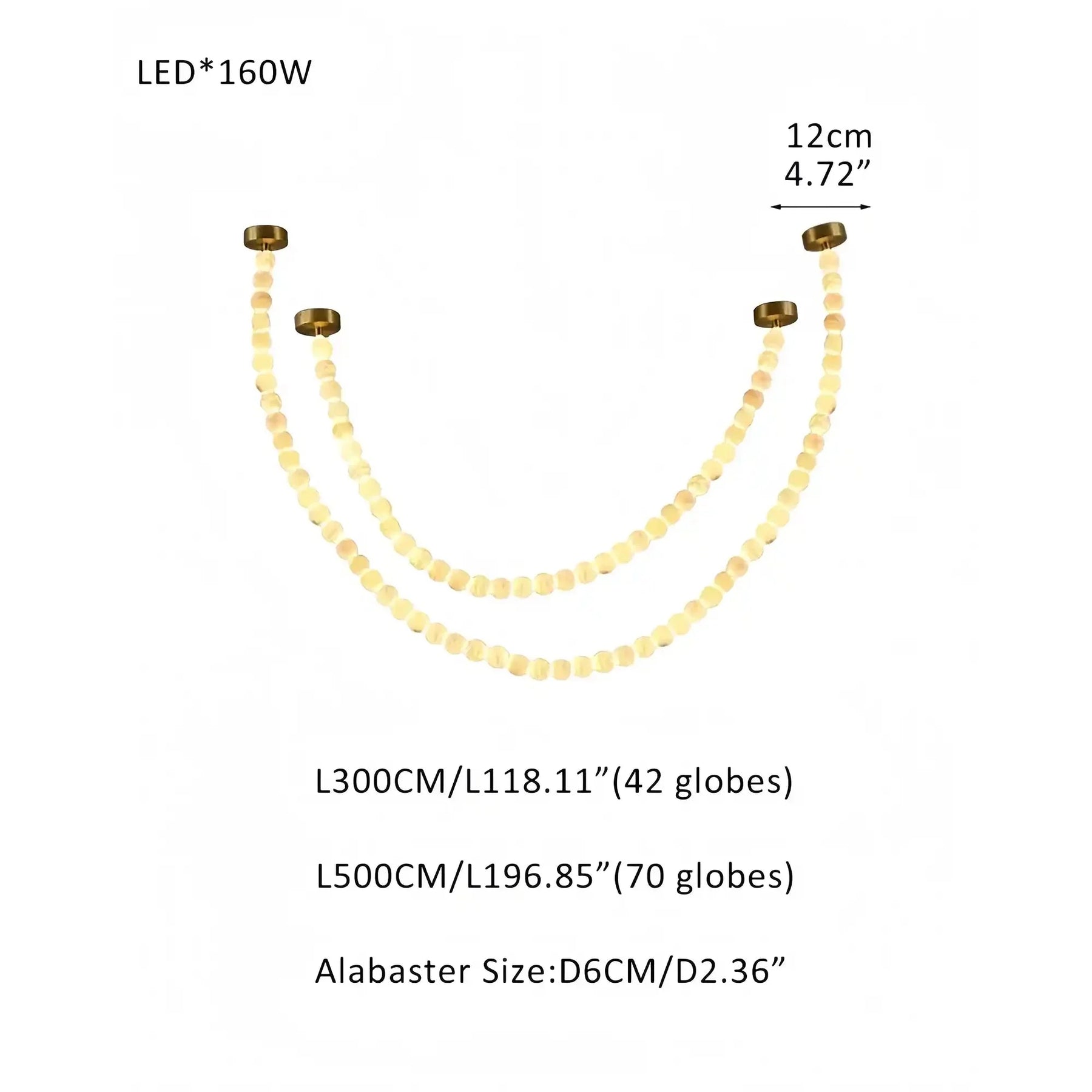 Modern LED Natural Alabaster Globes Beads Hanging Chandelier Indoor Lighting Fixture - 112 globes - L300+L500CM/L118"+L197"Warm Light (3000K)Brass + WhiteMerlinlamps