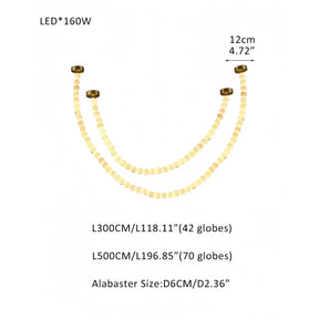 Modern LED Natural Alabaster Globes Beads Hanging Chandelier Indoor Lighting Fixture - 112 globes - L300+L500CM/L118"+L197"Warm Light (3000K)Brass + WhiteMerlinlamps