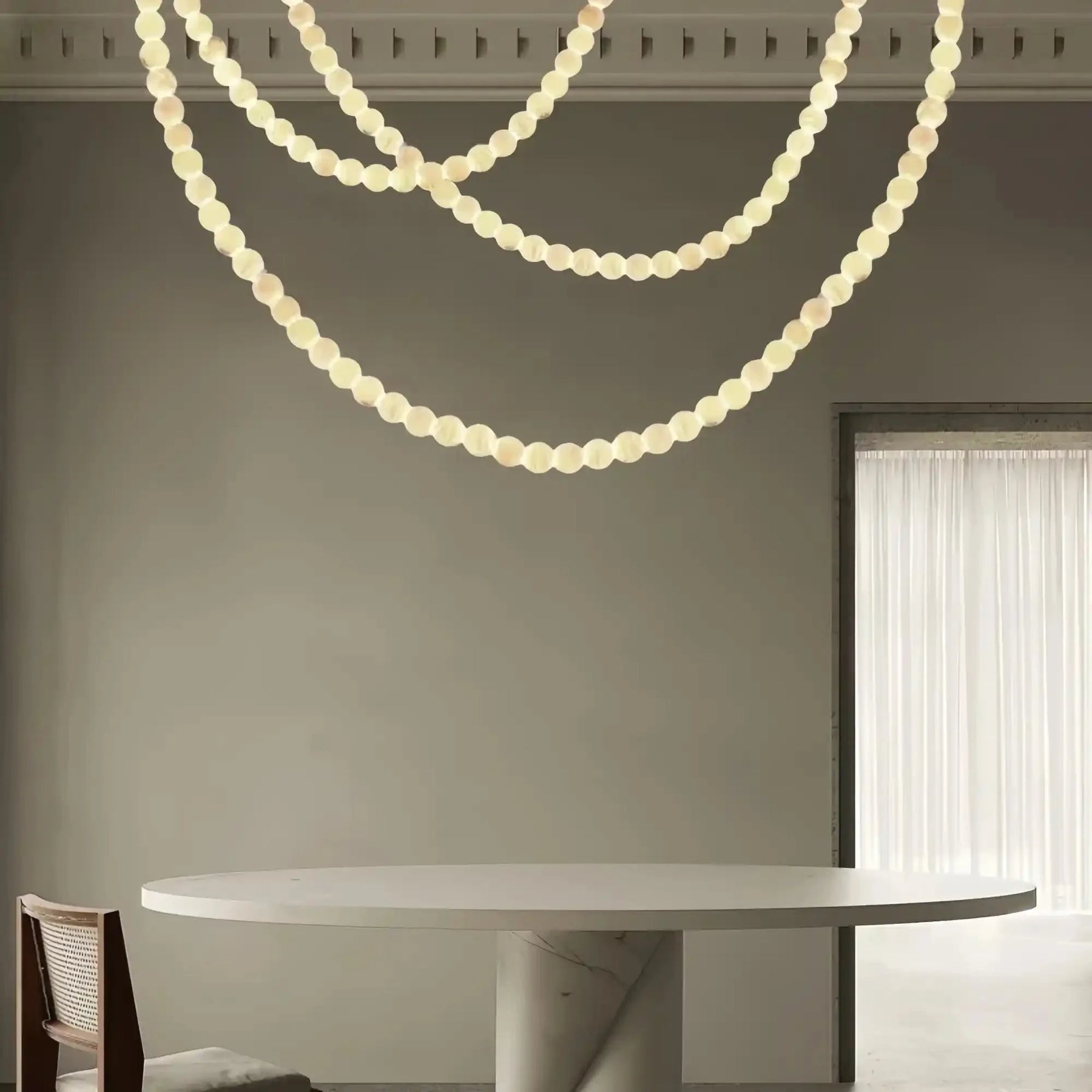 Modern LED Natural Alabaster Globes Beads Hanging Chandelier Indoor Lighting Fixture - 125 globes - L100+L300+L500CM/L40"+L118"+L197"Neutral Light (4000K)Black + WhiteMerlinlamps
