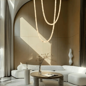 Modern LED Natural Alabaster Globes Beads Hanging Chandelier Indoor Lighting Fixture - 112 globes - L300+L500CM/L118"+L197"Neutral Light (4000K)Brass + WhiteMerlinlamps