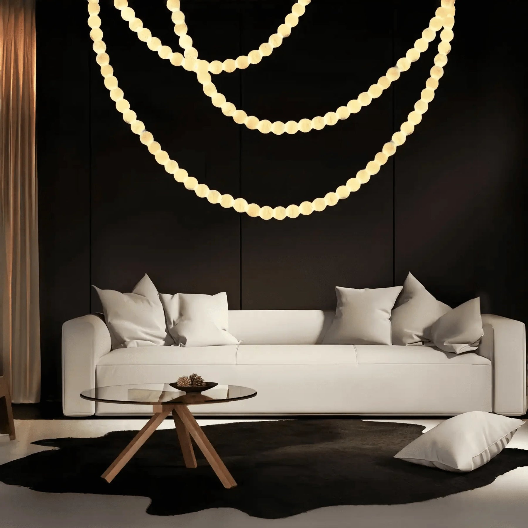 Modern LED Natural Alabaster Globes Beads Hanging Chandelier Indoor Lighting Fixture - 125 globes - L100+L300+L500CM/L40"+L118"+L197"Cool Light (6000k)Black + WhiteMerlinlamps