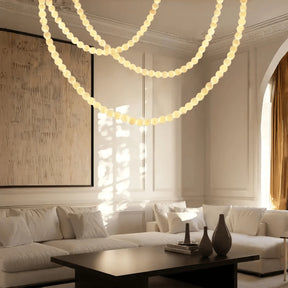 Modern LED Natural Alabaster Globes Beads Hanging Chandelier Indoor Lighting Fixture - 125 globes - L100+L300+L500CM/L40"+L118"+L197"Cool Light (6000k)Brass + WhiteMerlinlamps