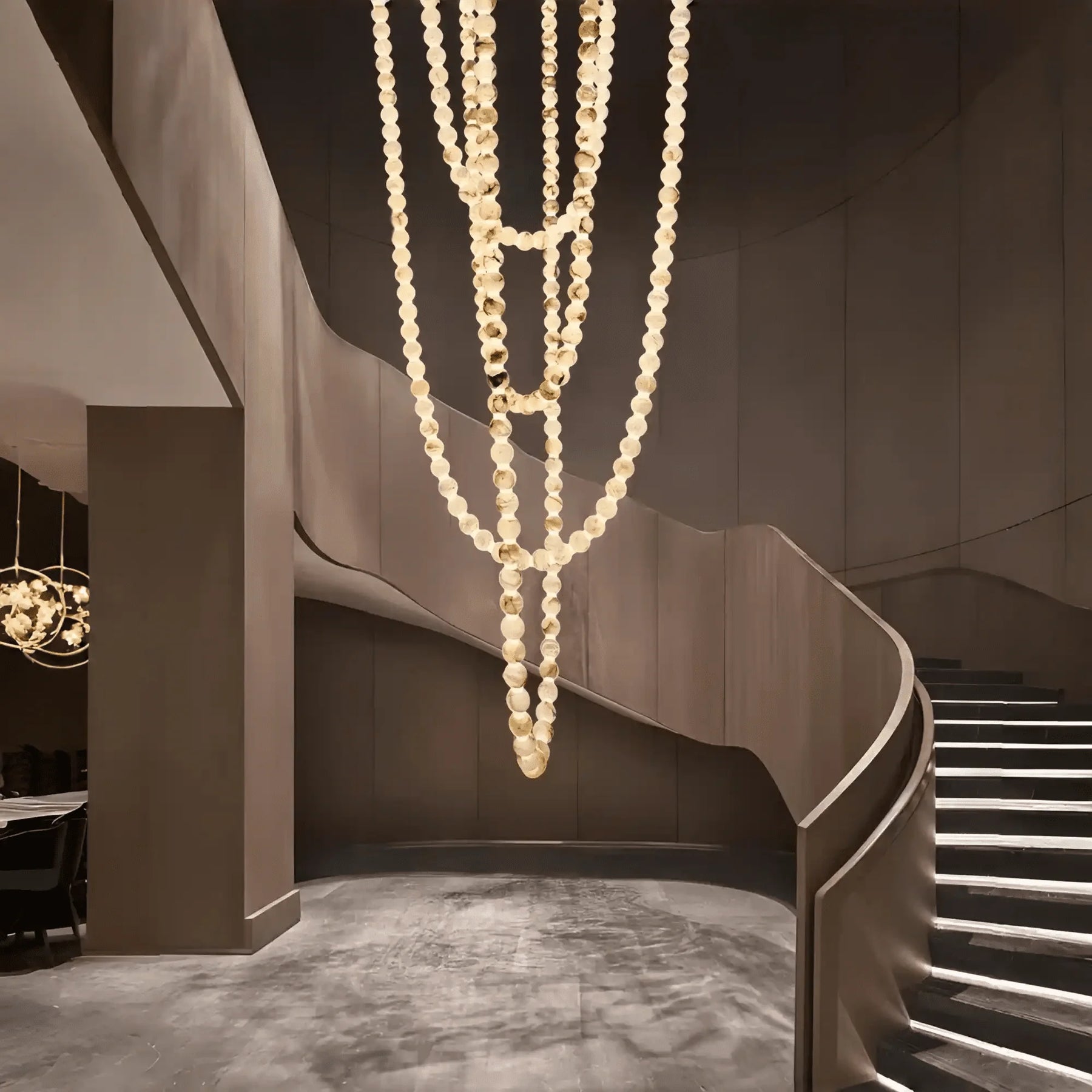 Modern LED Natural Alabaster Globes Beads Hanging Chandelier Indoor Lighting Fixture - 167 globes - L100+L200+L400+L500CM/L40"+L80"+L157"+L197"Warm Light (3000K)Black + WhiteMerlinlamps