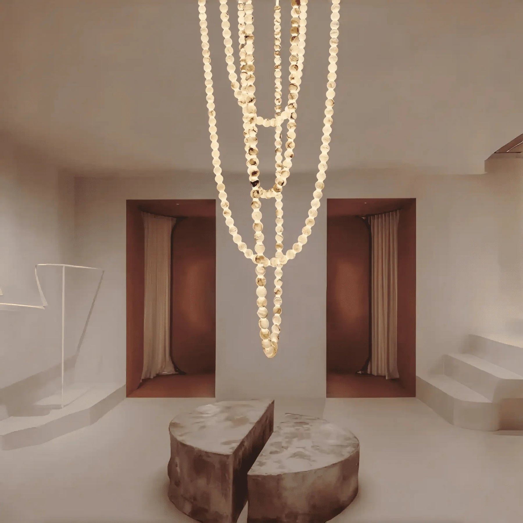 Modern LED Natural Alabaster Globes Beads Hanging Chandelier Indoor Lighting Fixture - 167 globes - L100+L200+L400+L500CM/L40"+L80"+L157"+L197"Warm Light (3000K)Black + WhiteMerlinlamps