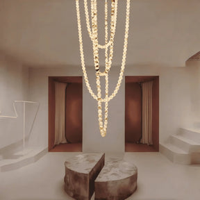 Modern LED Natural Alabaster Globes Beads Hanging Chandelier Indoor Lighting Fixture - 167 globes - L100+L200+L400+L500CM/L40"+L80"+L157"+L197"Warm Light (3000K)Black + WhiteMerlinlamps
