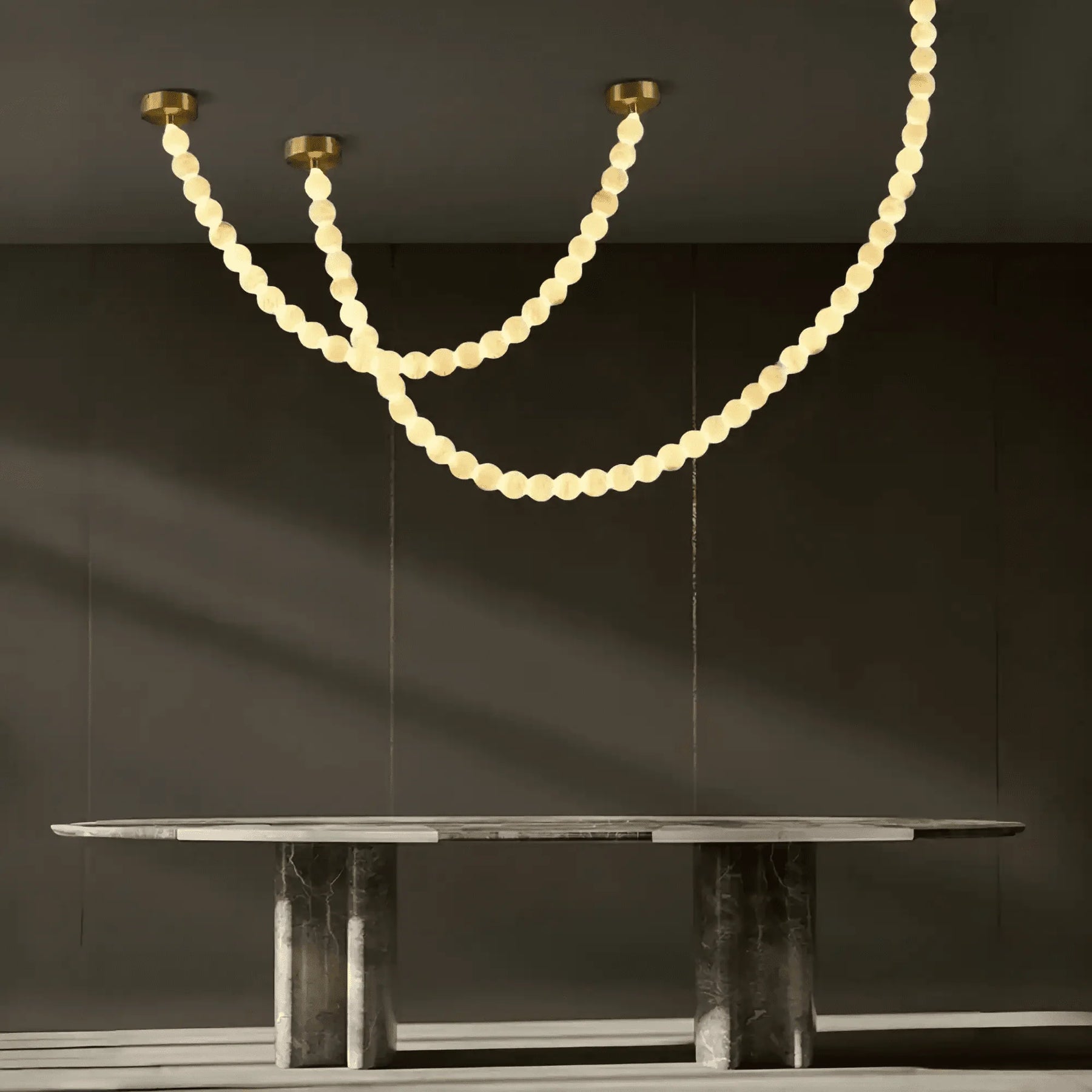 Modern LED Natural Alabaster Globes Beads Hanging Chandelier Indoor Lighting Fixture - 112 globes - L300+L500CM/L118"+L197"Warm Light (3000K)Black + WhiteMerlinlamps