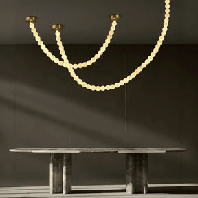 Modern LED Natural Alabaster Globes Beads Hanging Chandelier Indoor Lighting Fixture - 112 globes - L300+L500CM/L118"+L197"Warm Light (3000K)Black + WhiteMerlinlamps