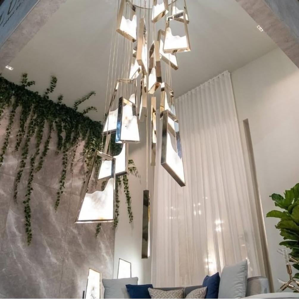 Modern Light Luxury Alabaster Chandelier in Gold Finish