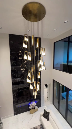 Modern Light Luxury Alabaster Chandelier in Gold Finish