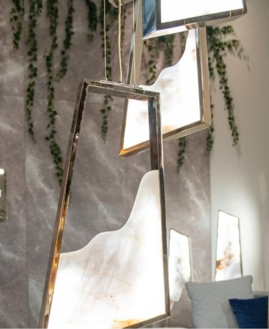 Modern Light Luxury Alabaster Chandelier in Gold Finish