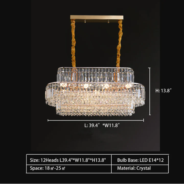 Oval 12Heads: L39.4"*W11.8"*H13.8" chandelier,chandeliers,crystal,multi-tiers,tiered,layers,round,honeycomb,luxury,gold,modern,living room,dining room,entryace,foyer,corridor,hallway