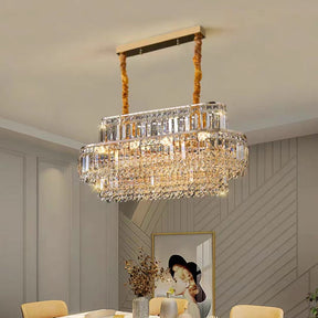 Modern Light Luxury Multi-tier Diamond Crystal Rod Pendant Chandelier for Living/Dining Room